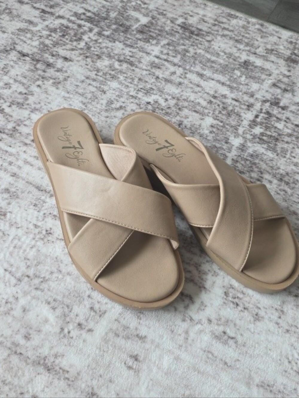 Neutral Cross-Band Slide Sandals in Beige - Casual Women's Sandals